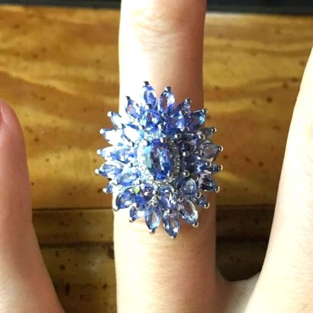Natural Tanzanite Sterling Silver Cocktail Ring Size 5